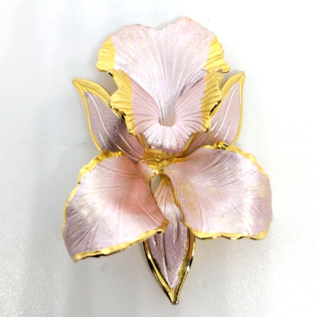 Vintage 1982 Cerrito Brooch Pink Enamel Orchid Flower Gold Tone Pin